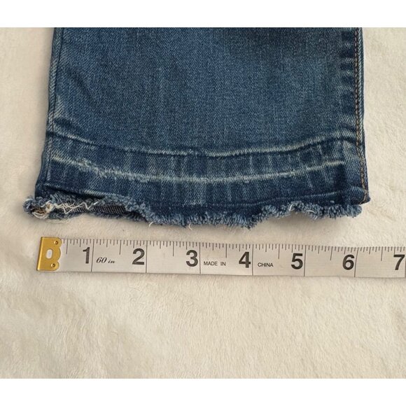 Indigo Blue Womens Distressed Navy Denim Overalls Size L Stretchy Side Panels - Picture 12 of 13